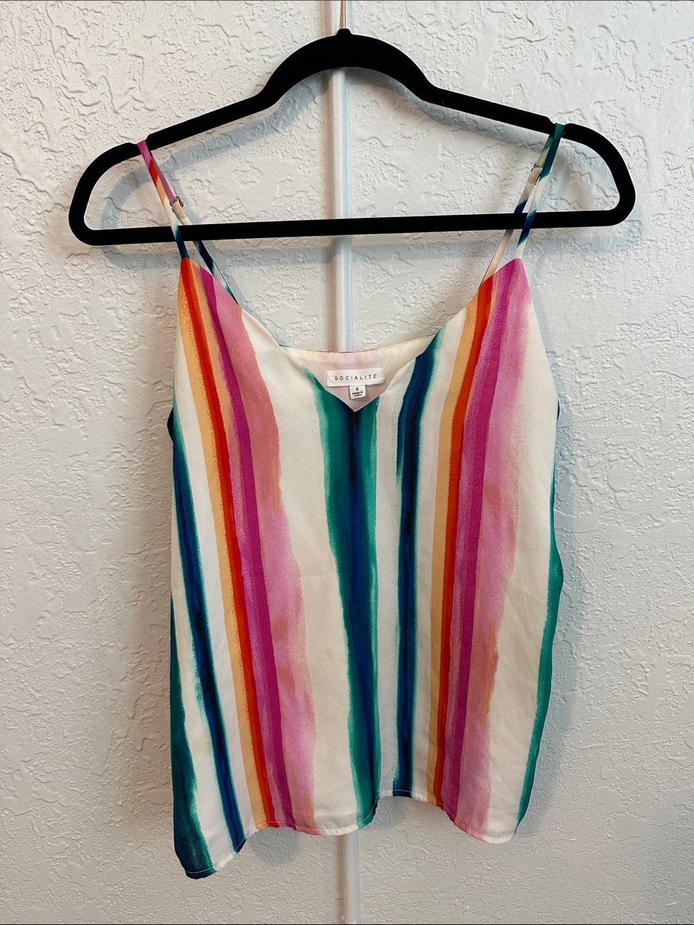 Socialite Rainbow Striped V-Neck Spaghetti Strap Cami Size S
